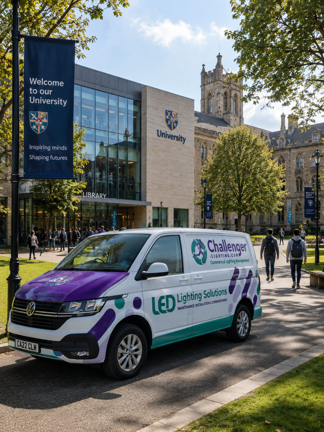 Challenger Lighting van at university campus