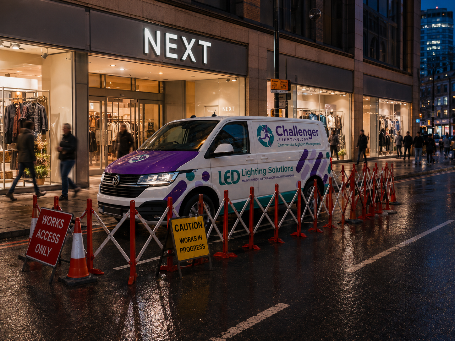 Challenger Lighting van outside Next