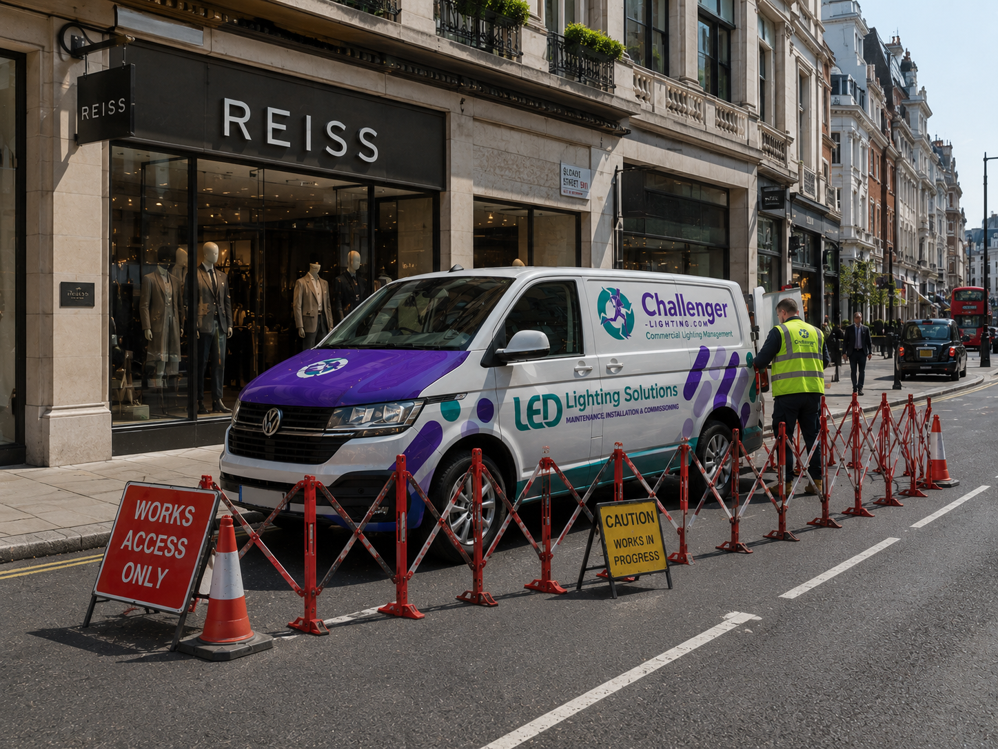 Challenger Lighting van outside Reiss